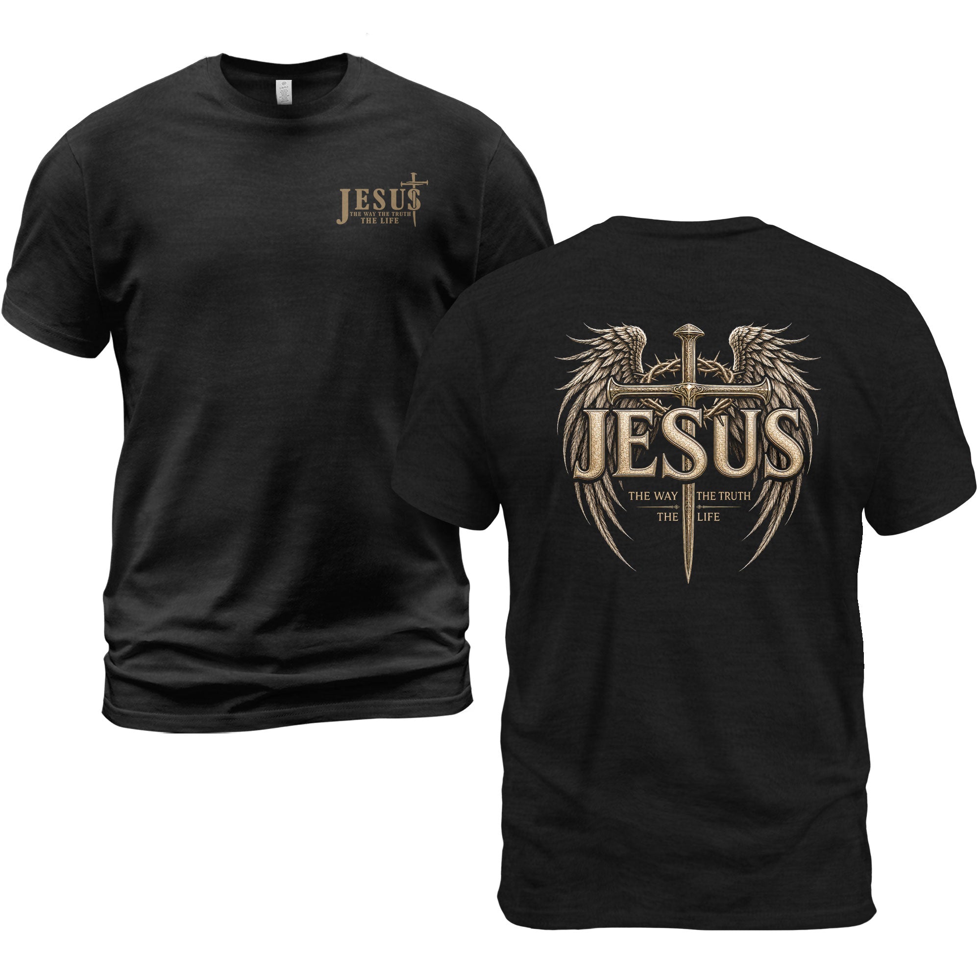 Jesus The Way The Truth The Life Shirt Christian Cross Faith Wings Graphic T-Shirt