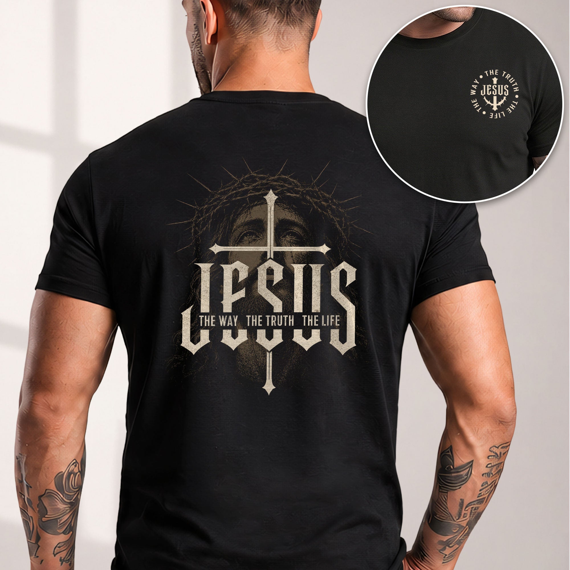 Jesus The Way The Truth The Life Shirt Crown Of Thorns Faith Christian Cross T-Shirt upsale