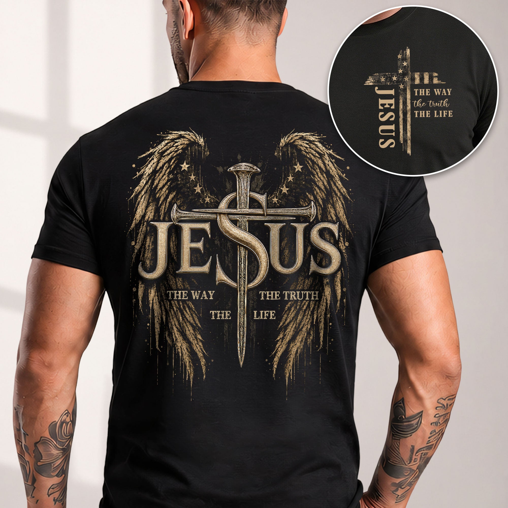 Jesus The Way The Truth The Life T Shirt Christian Cross Angel Wings Faith Tee Apparel - Rust Field Wear
