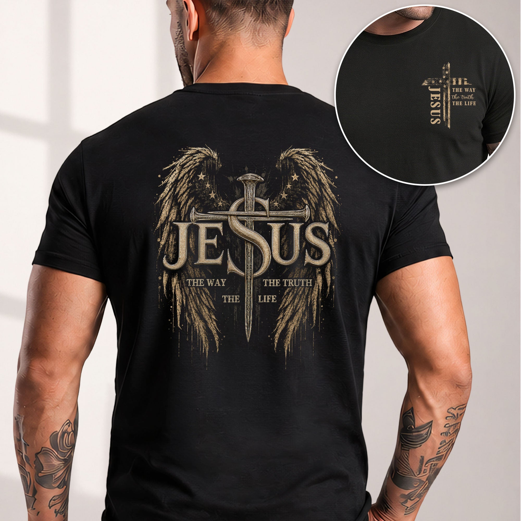 Jesus The Way The Truth The Life T Shirt Christian Cross Angel Wings Faith Tee Apparel