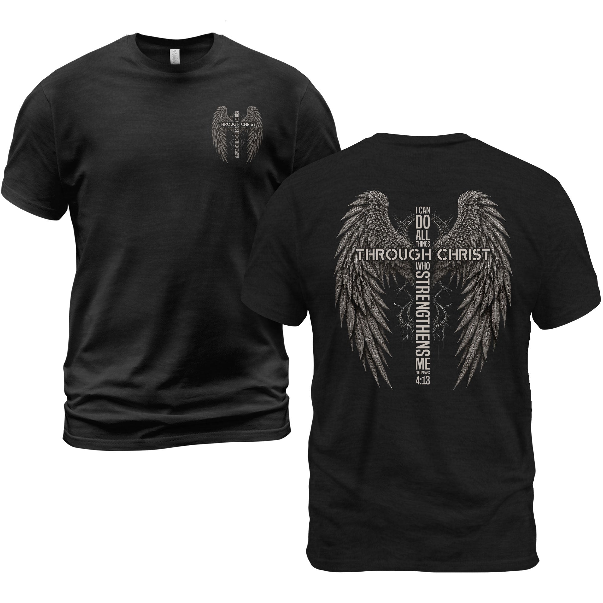 I Can Do All Things Philippians 4 13 Christian Shirt Angel Wings Cross Graphic Tee - Rust Field Wear