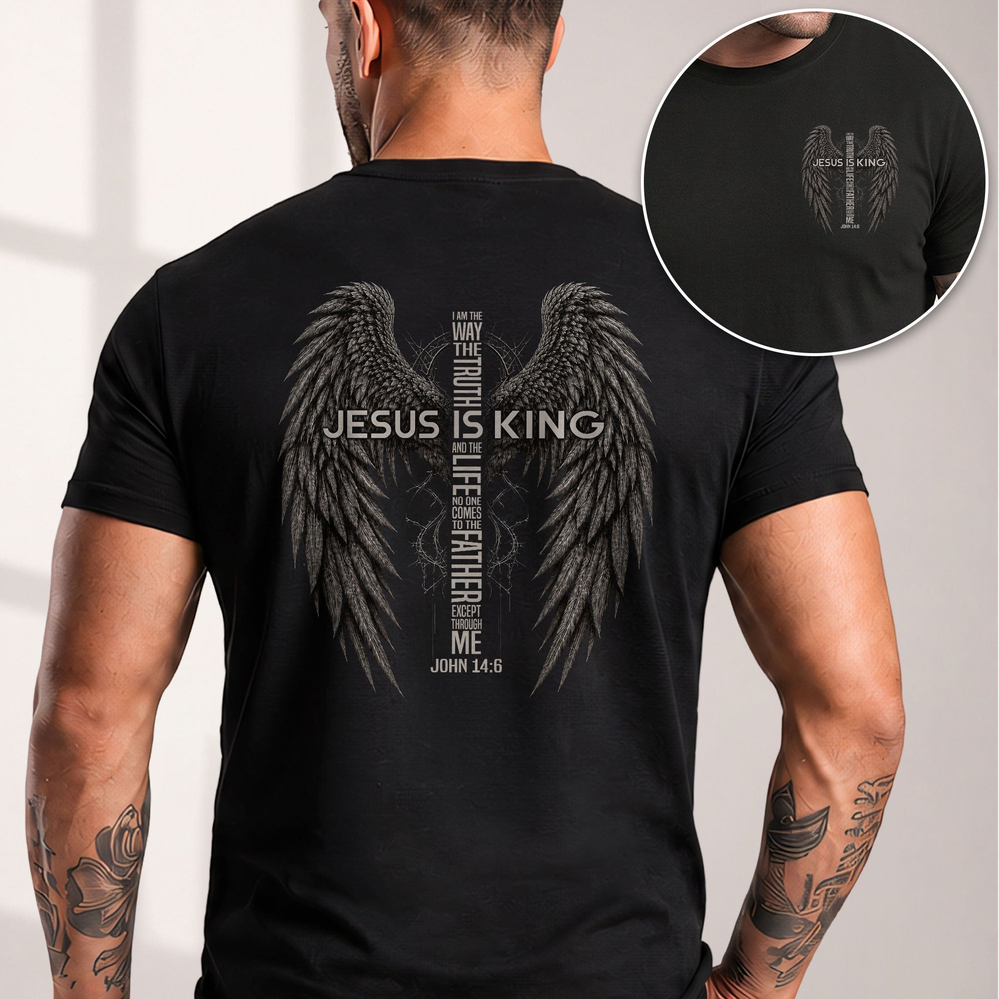 Jesus Is King T Shirt Christian Angel Wings John 14:6 Cross Faith Inspirational Tee