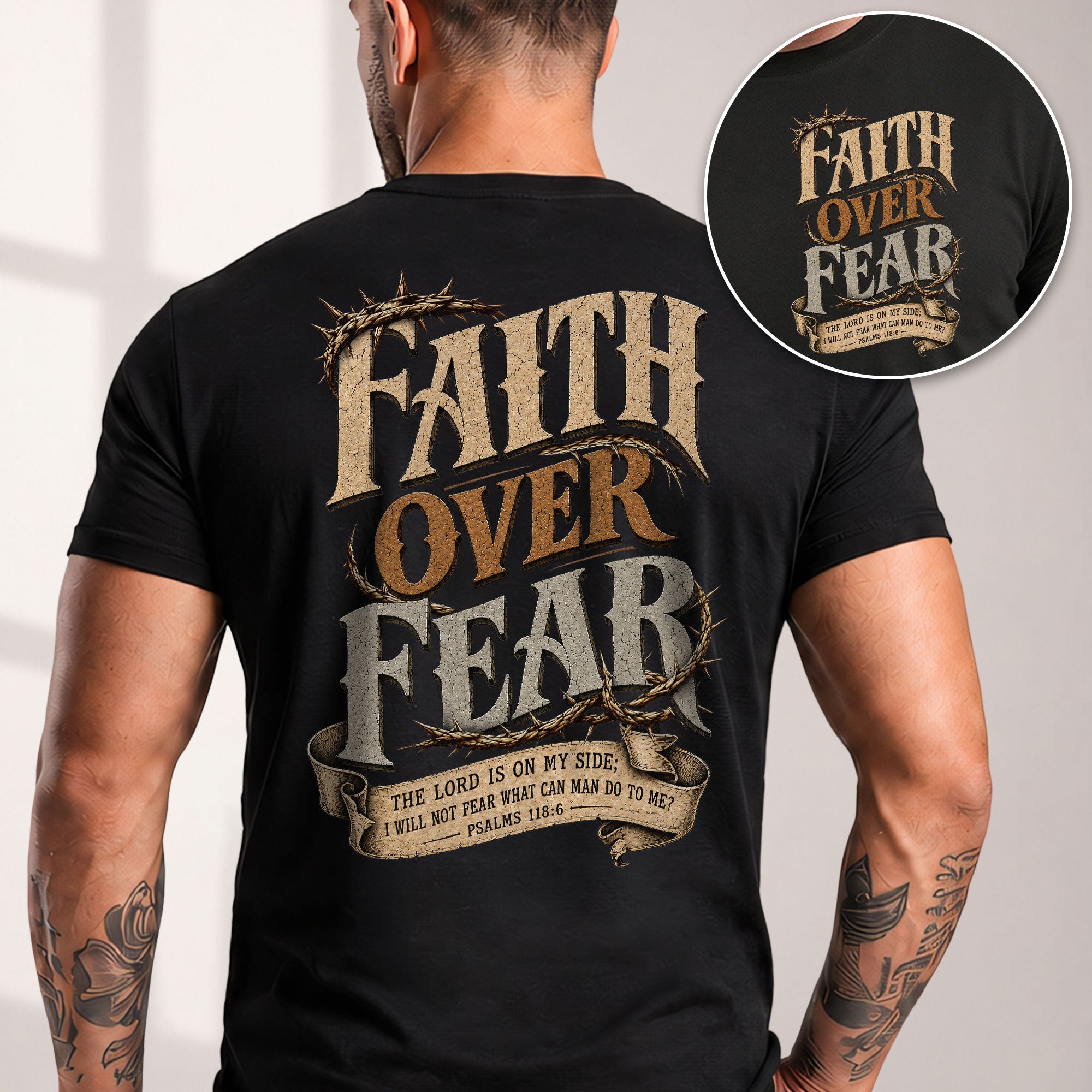 Faith Over Fear T Shirt Christian Crown Of Thorns Psalms 118 6 Religious Tee Top - Rust Field Wear