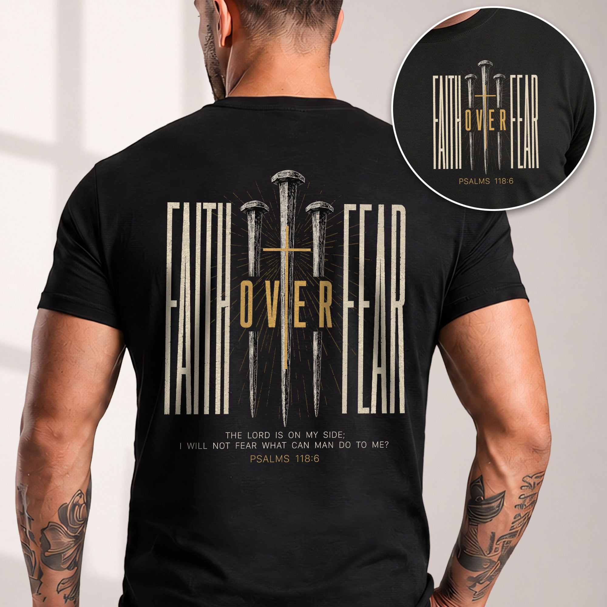Faith Over Fear T Shirt Christian Cross Nails Psalms 118 6 Religious Tee Apparel - Rust Field Wear