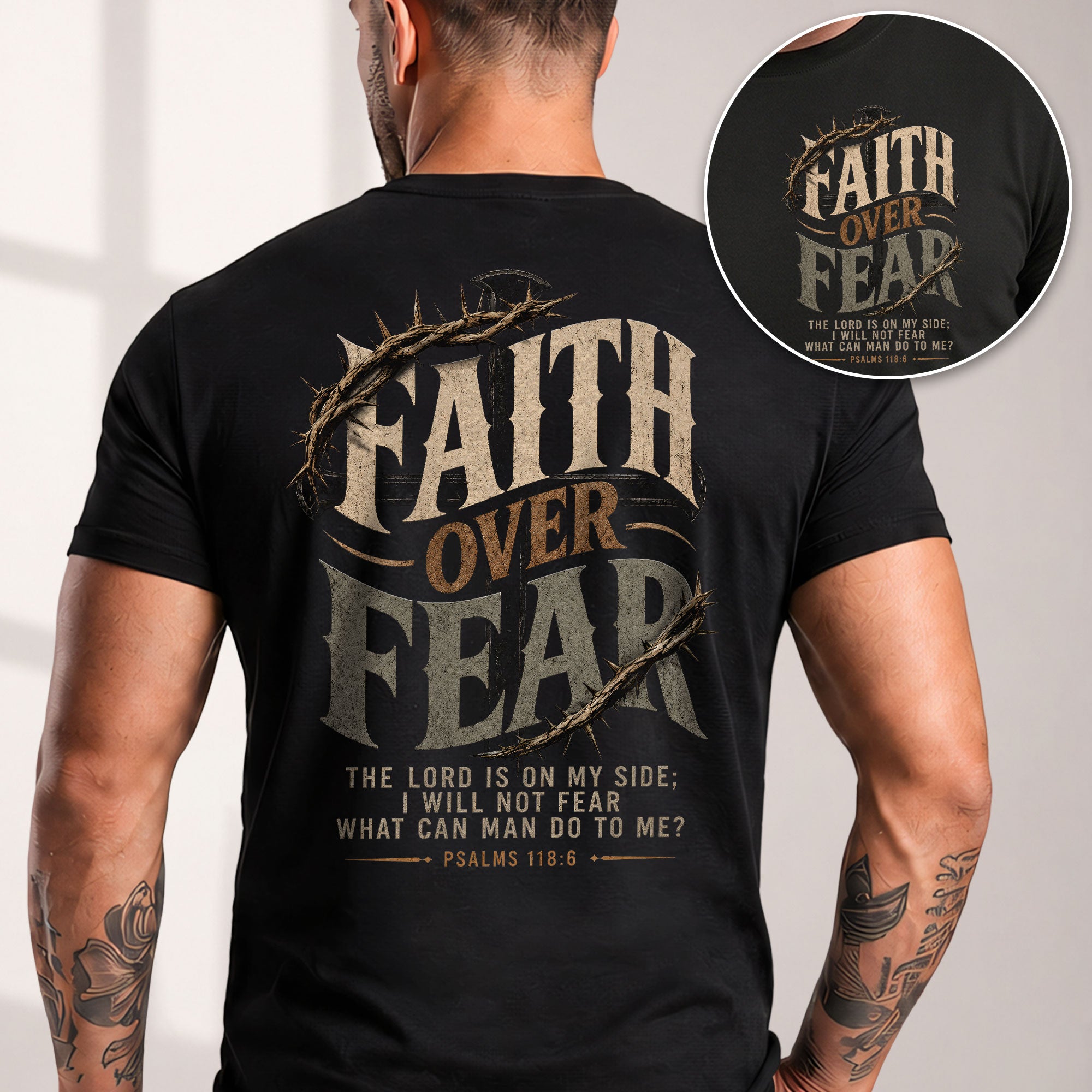 Faith Over Fear Christian Shirt Crown Of Thorns Scripture Graphic Faith Based Tee - Rust Field Wear