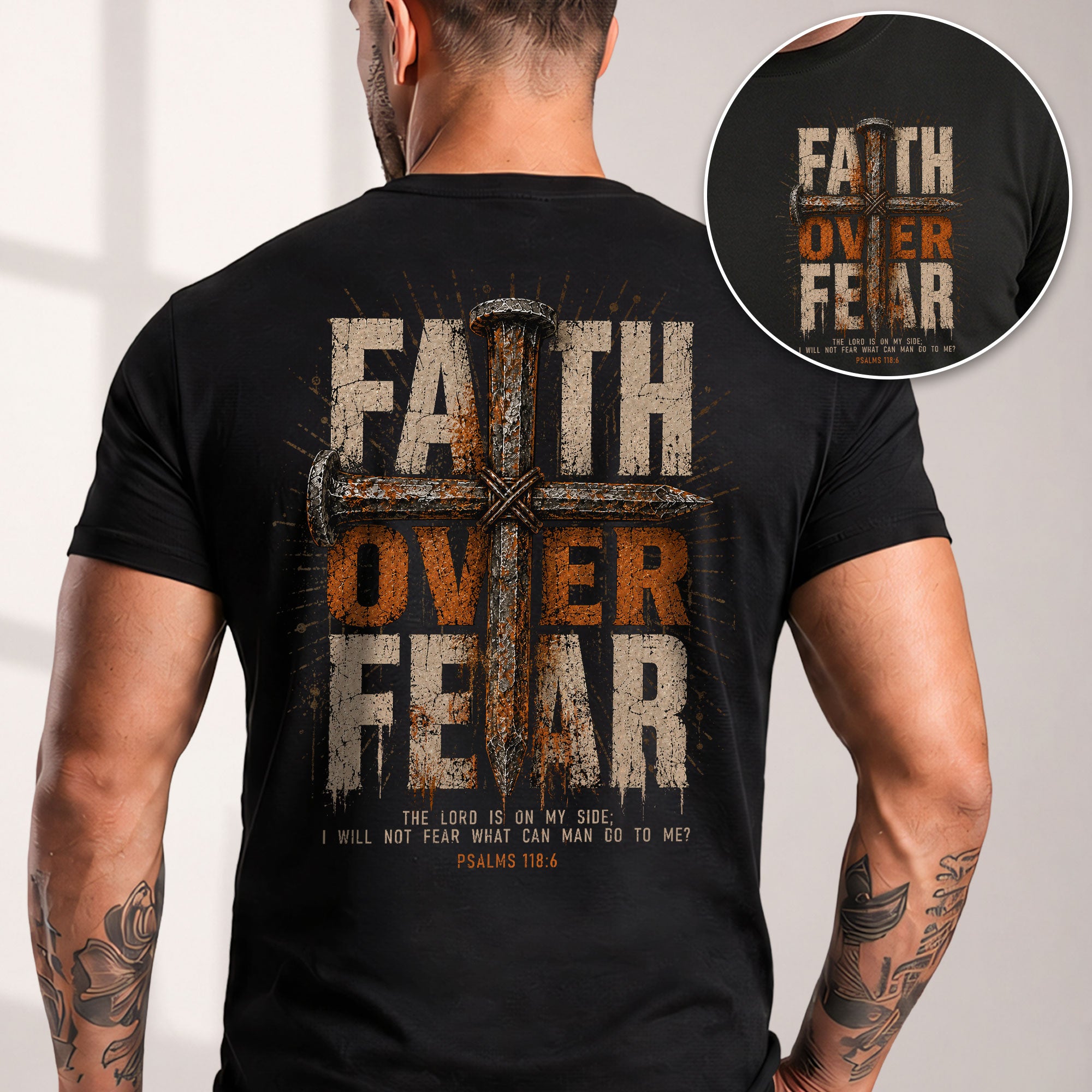 Faith Over Fear Psalms 118:6 Christian Graphic T-Shirt Unisex Casual Faith Apparel - Rust Field Wear