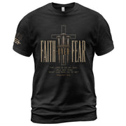 Faith Over Fear Shirt Christian Cross Psalms 118 Bible Verse Patriotic US Flag T-Shirt