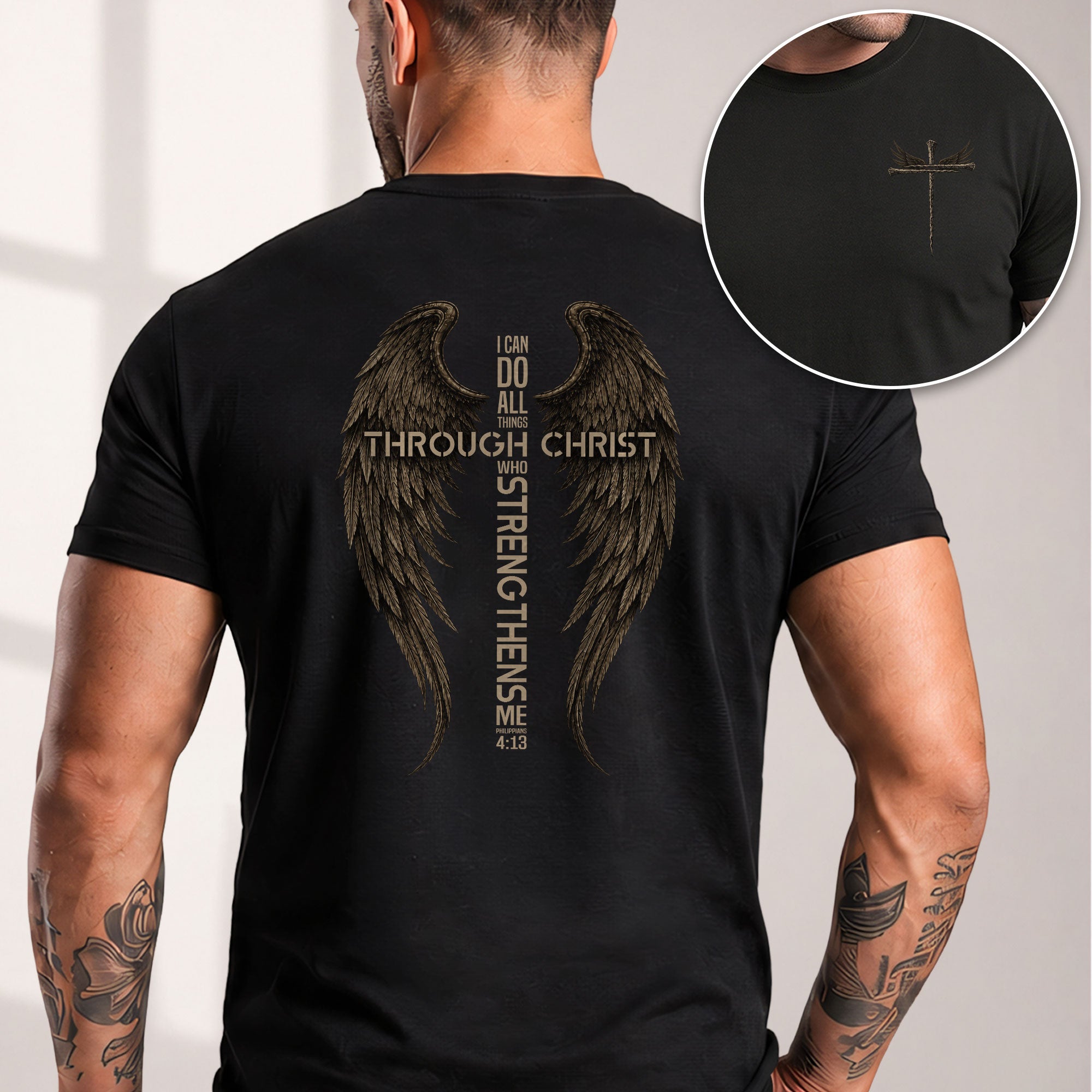 I Can Do All Things Through Christ Shirt Faith Cross Angel Wings Philippians 4 13 Tee