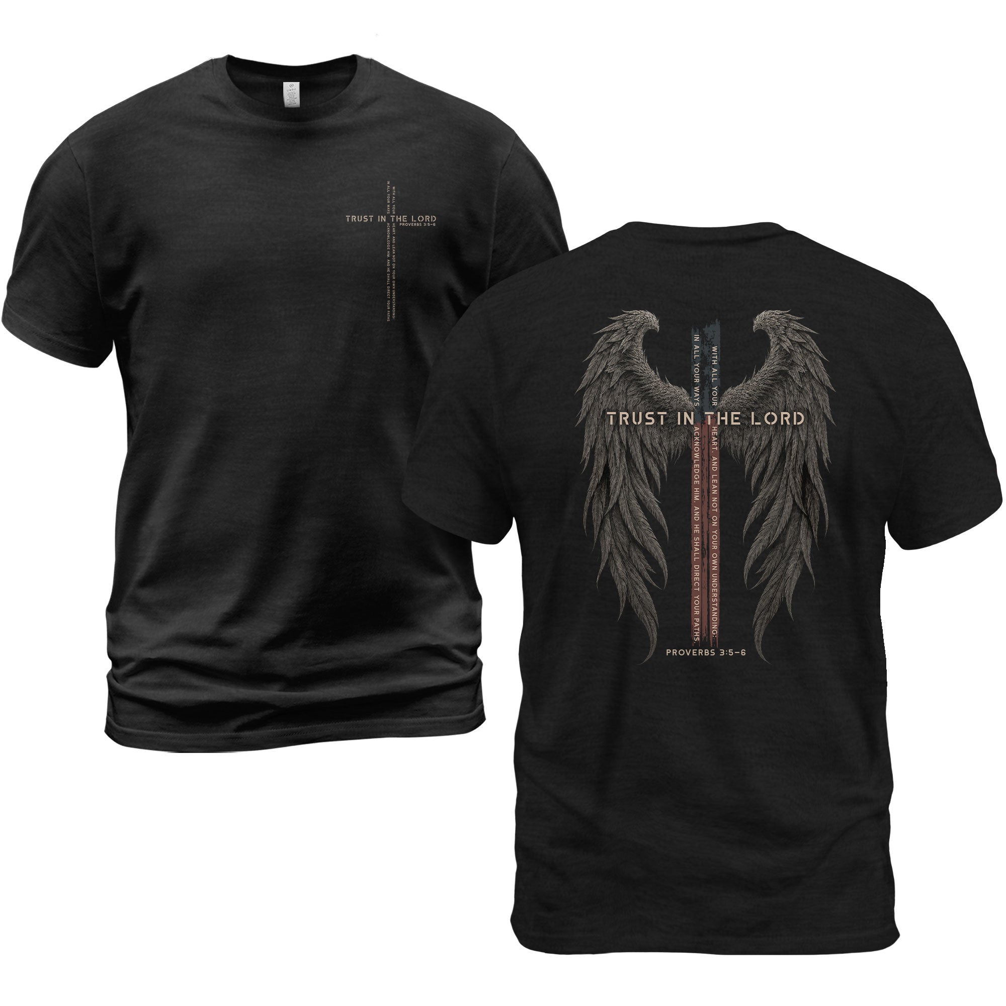 Trust In The Lord Shirt Christian Cross Wings Proverbs 3 5 6 Bible Verse Graphic Tee