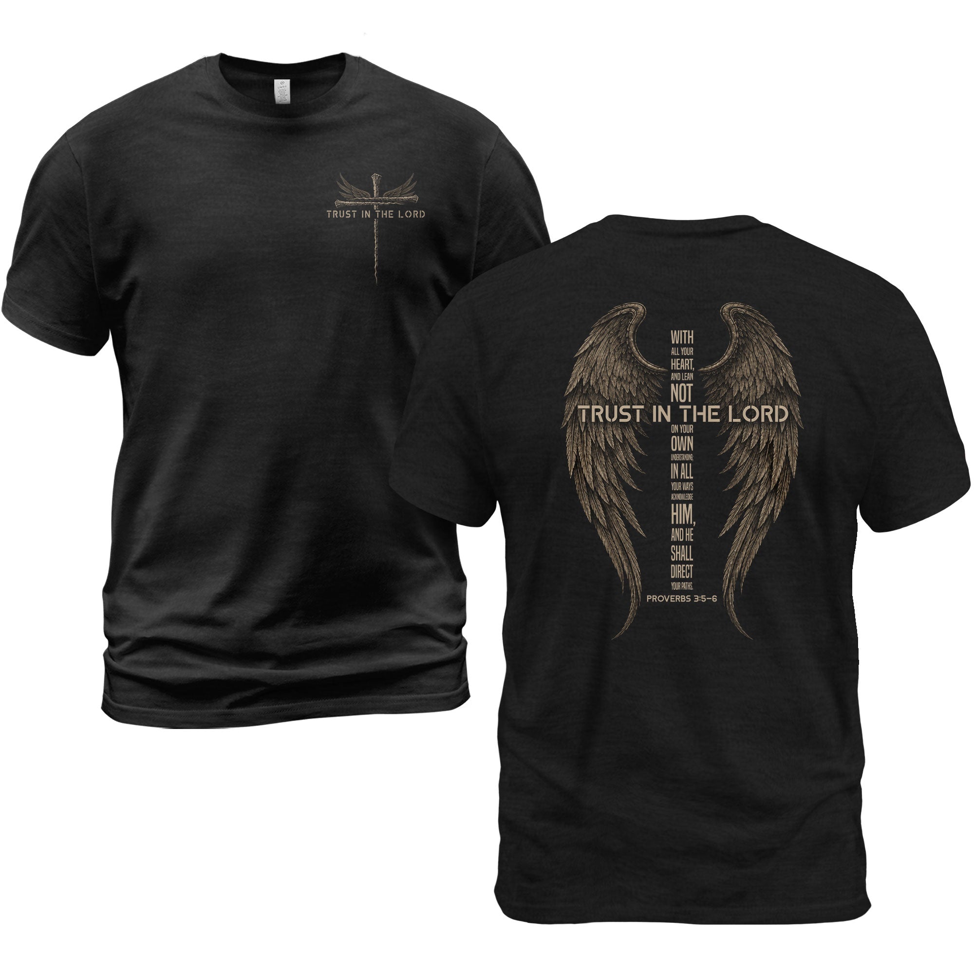 Trust In The Lord Shirt Faith Christian Cross Angel Wings Proverbs 3 5 6 Graphic Tee