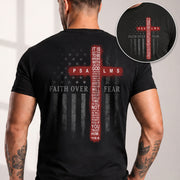 Patriotic Faith Over Fear American Flag Cross Psalms 118 6 Christian T Shirt Apparel - Rust Field Wear