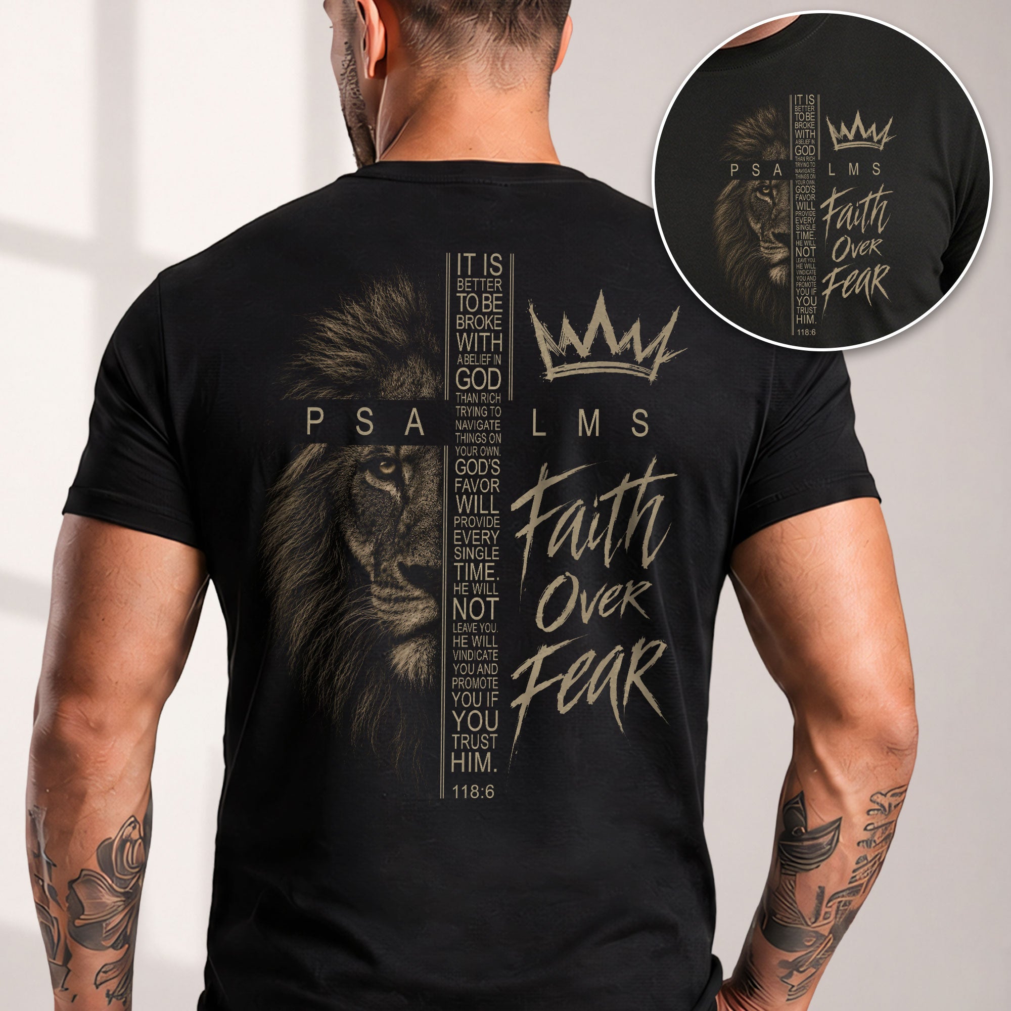 Faith Over Fear Crown Lion Psalms 118 6 Christian T Shirt Apparel Top Unisex Clothing - Rust Field Wear