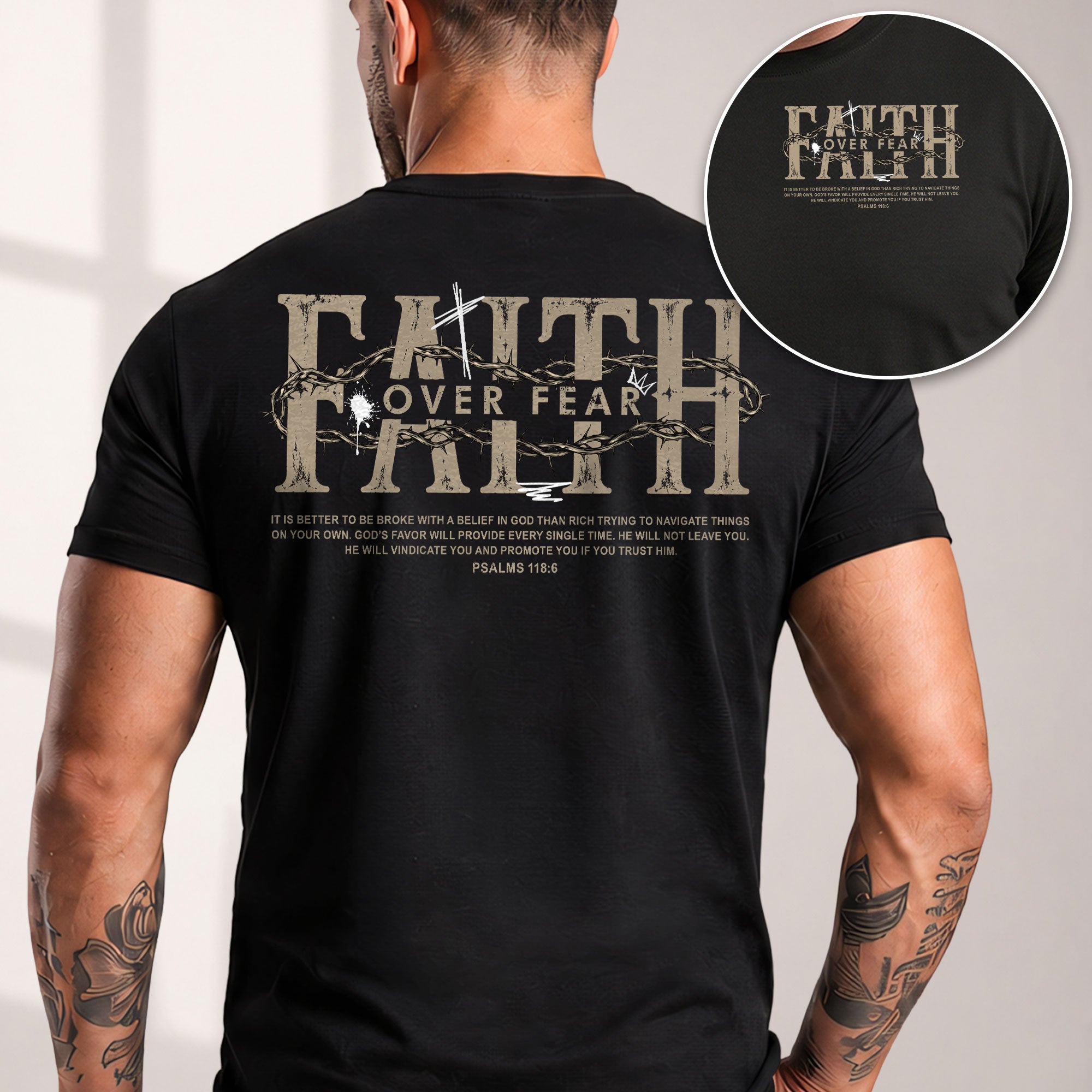Faith Over Fear T Shirt Christian Psalms 118 6 Cross Crown Of Thorns Religious Tee Apparel - Rust Field Wear