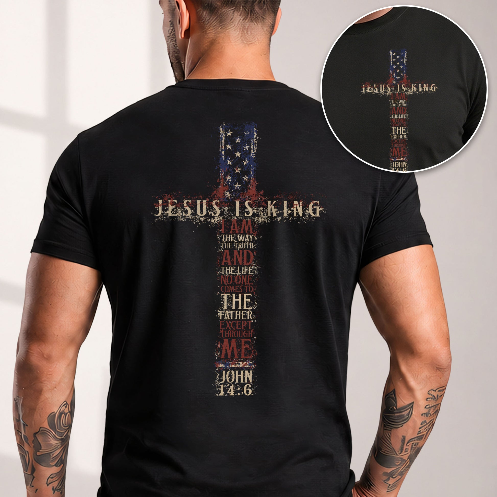 Jesus Is King T Shirt Christian Cross John 14 6 American Flag Bible Verse Faith Tee - Rust Field Wear