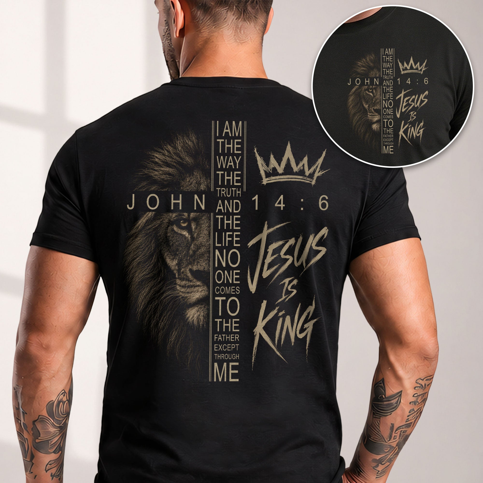 Jesus Is King T Shirt Christian Lion Crown Of Thorns Cross John 14 6 Religious Tee - Rust Field Wear