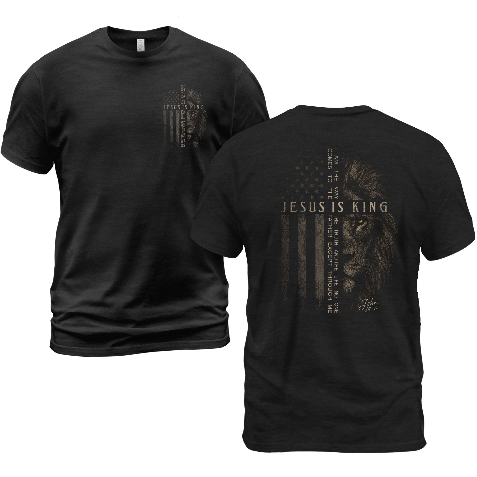 Jesus Is King T Shirt Christian Lion Cross Crown Faith John 14 6 Religious Apparel