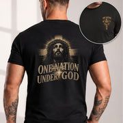 One Nation Under God Shirt Patriotic Christian Men Shirt Jesus Portrait Cross Graphic Tee