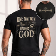 One Nation Under God Shirt Patriotic Christian Men Shirt Jesus Crown Of Thorns Cross Tee