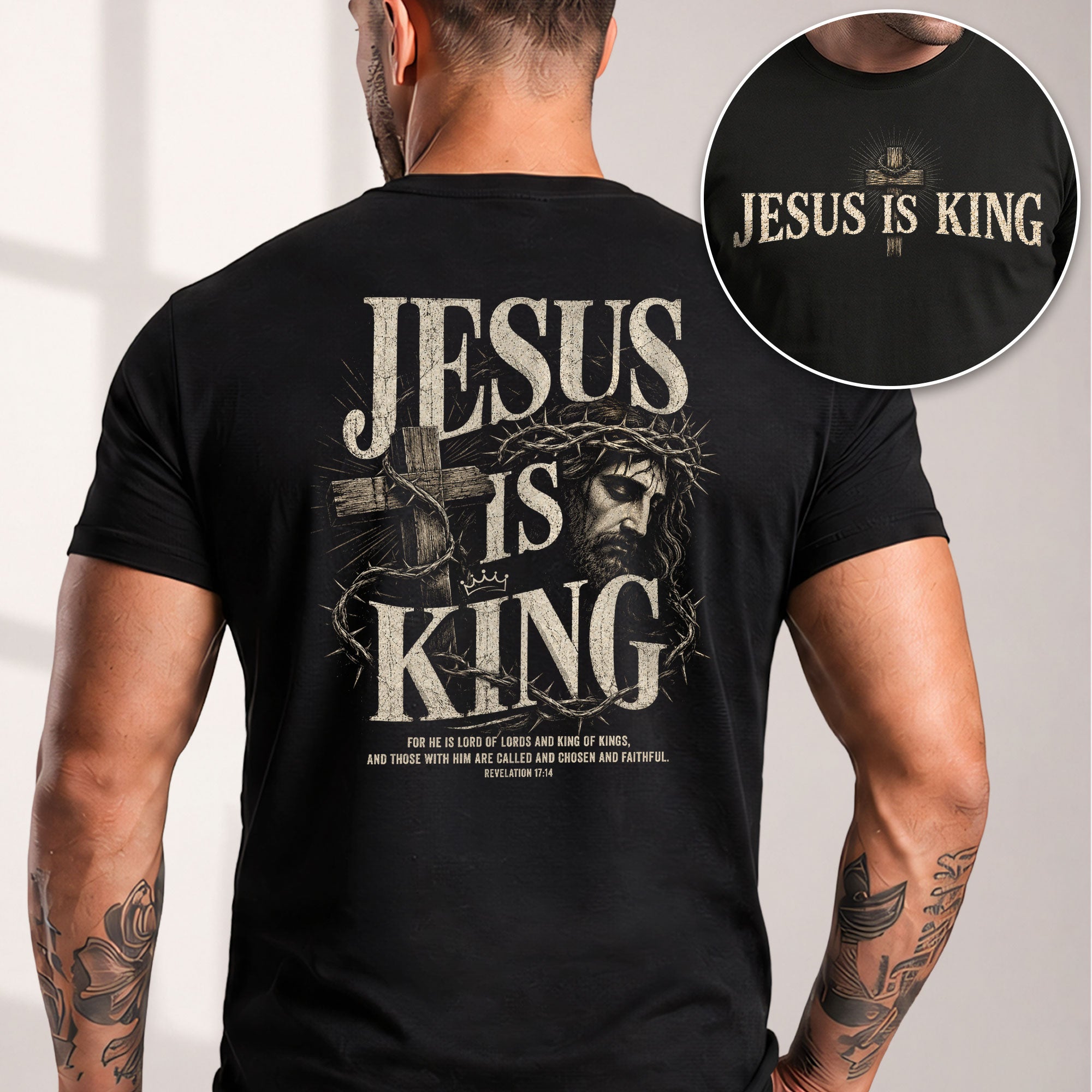 Jesus Is King Shirt Christian Men Shirt Revelation 17 14 Cross Graphic Tee Bible Verse