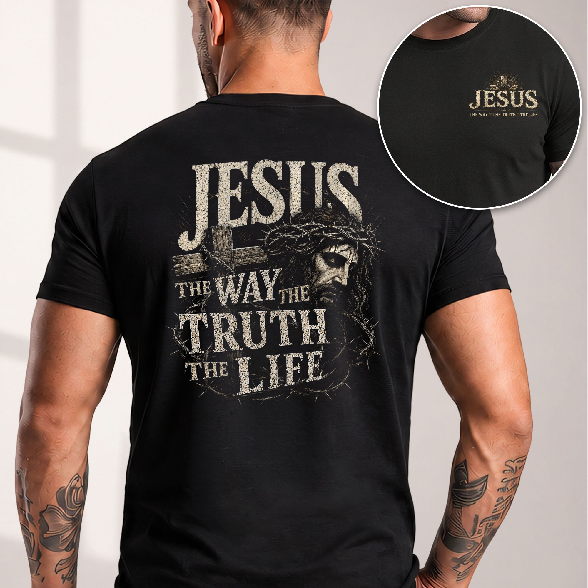 Jesus Side Profile Crown Of Thorns The Way The Truth The Life Christian T Shirt Men