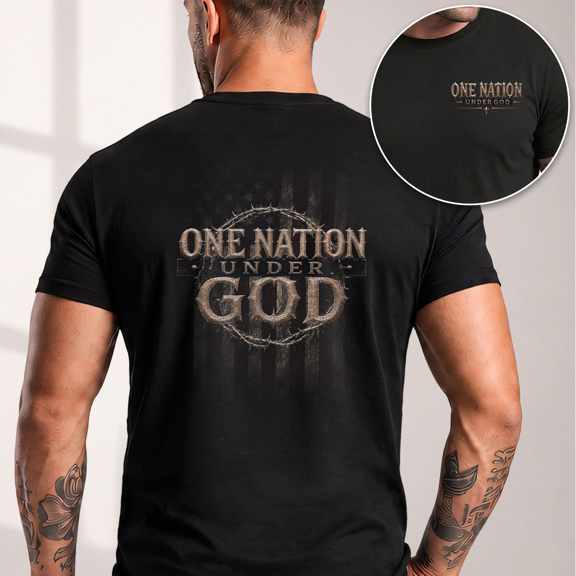One Nation Under God Shirt Patriotic Christian Men Shirt Crown Of Thorns American Flag Tee