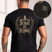 Jesus Is King Shirt Christian Men Shirt Angel Wings Cross Tee Crown Of Thorns Faith Graphic