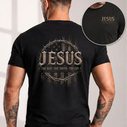 Jesus The Way The Truth The Life Crown Of Thorns Distressed American Flag T Shirt Men