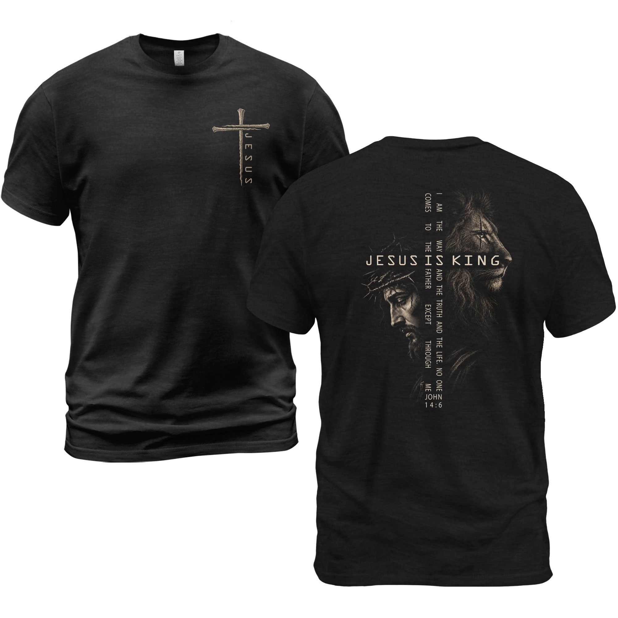 Jesus Is King Lion John 14 6 Portrait Graphic Christian T Shirt Apparel Men Clothing - Rust Field Wear