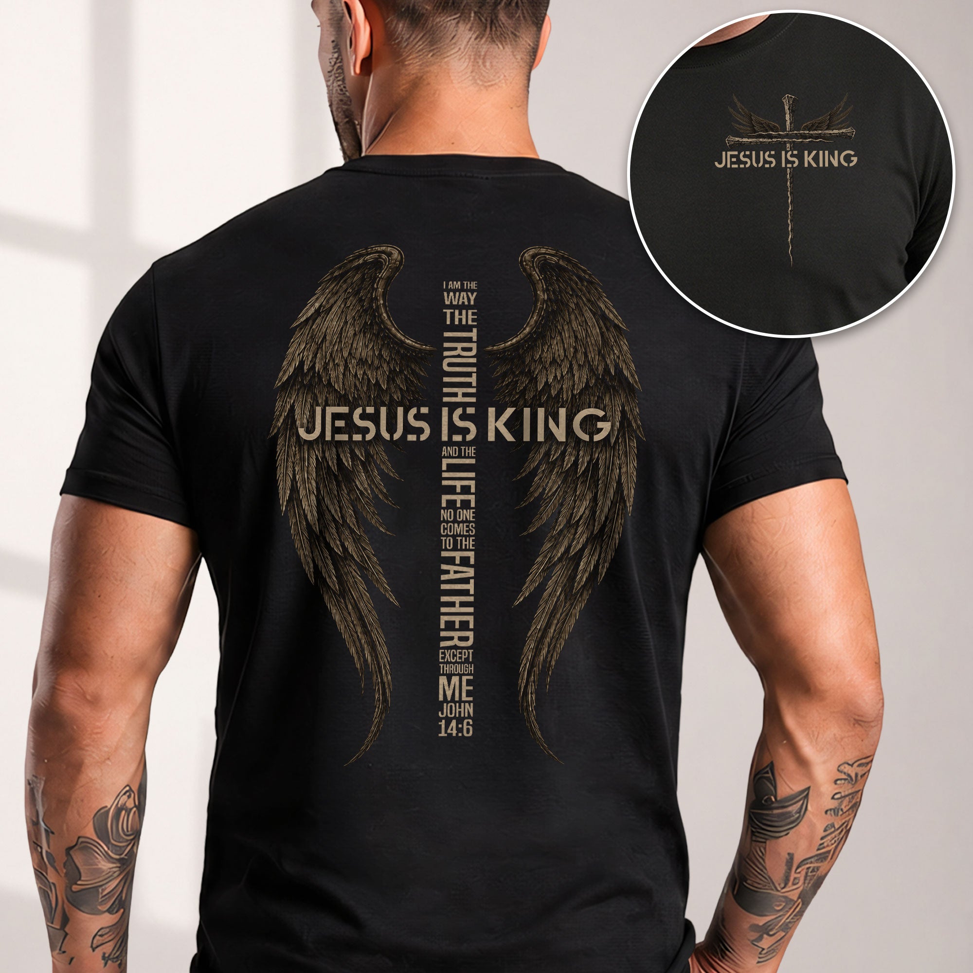 Jesus Is King Tee Christian Apparel Angel Wings Cross John 14 6 Religious Shirt Top