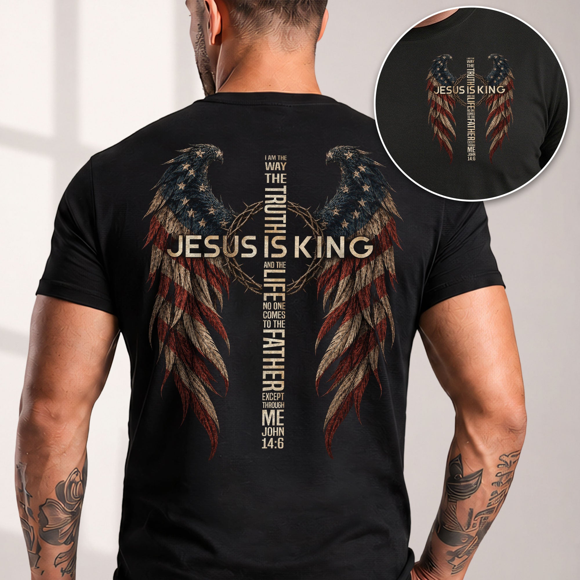 Jesus Is King T Shirt American Flag Wings Crown Of Thorns Cross John 14 6 Apparel