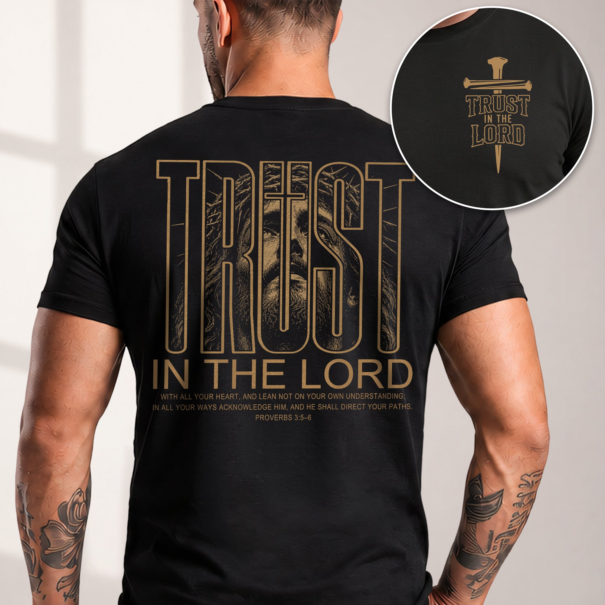 Trust In The Lord Jesus Proverbs 3 5 6 Graphic Christian T Shirt Apparel Men Clothing - Rust Field Wear