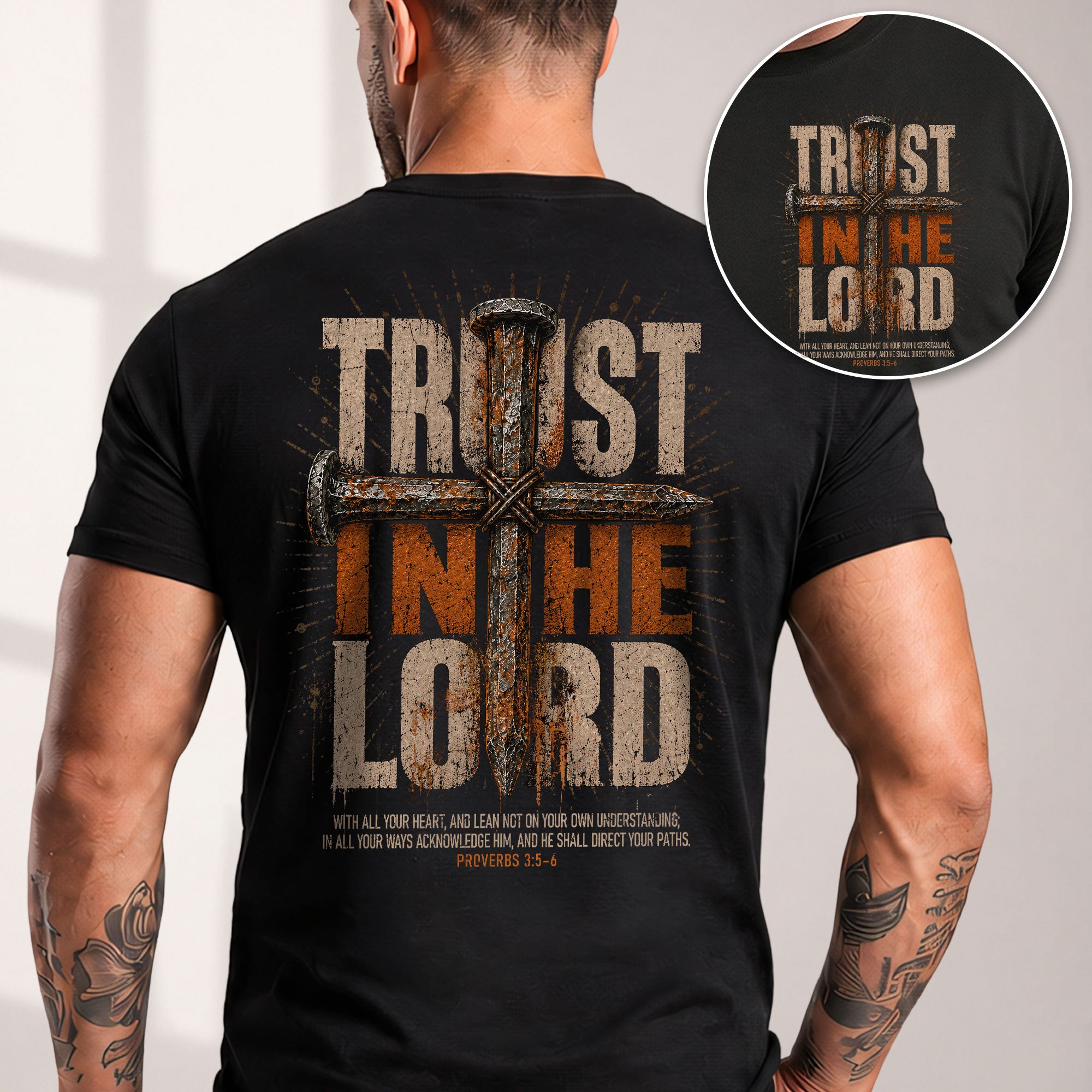 Trust In The Lord T Shirt Christian Cross Proverbs 3 5 6 Bible Verse Religious Apparel Tee - Rust Field Wear