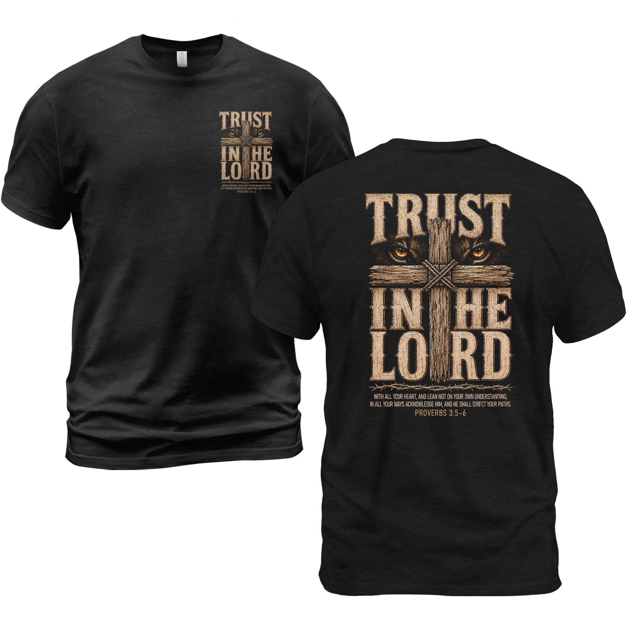 Trust In The Lord T Shirt Christian Lion Cross Proverbs 3 5 6 Religious Faith Tee