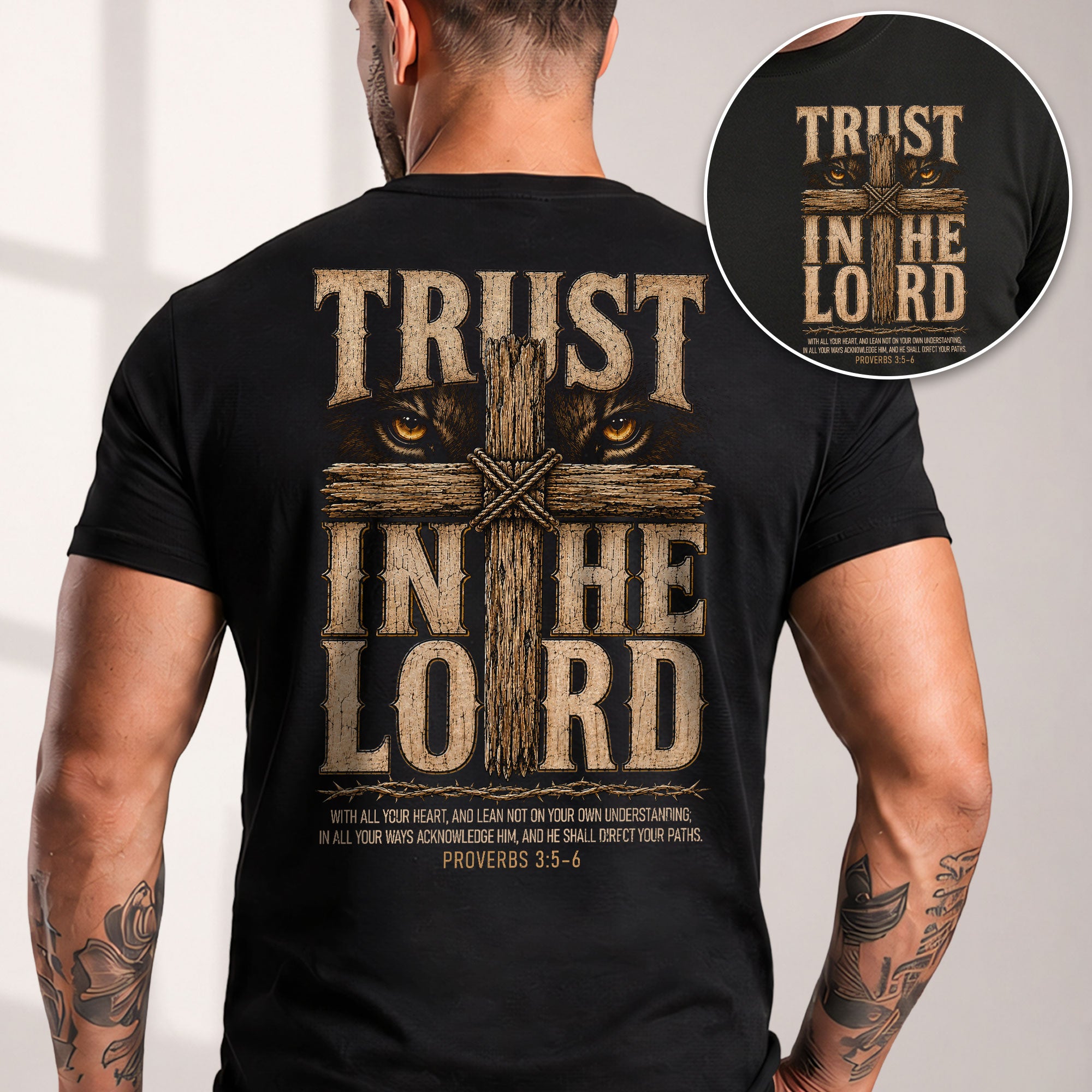 Trust In The Lord T Shirt Christian Lion Cross Proverbs 3 5 6 Religious Faith Tee - Rust Field Wear