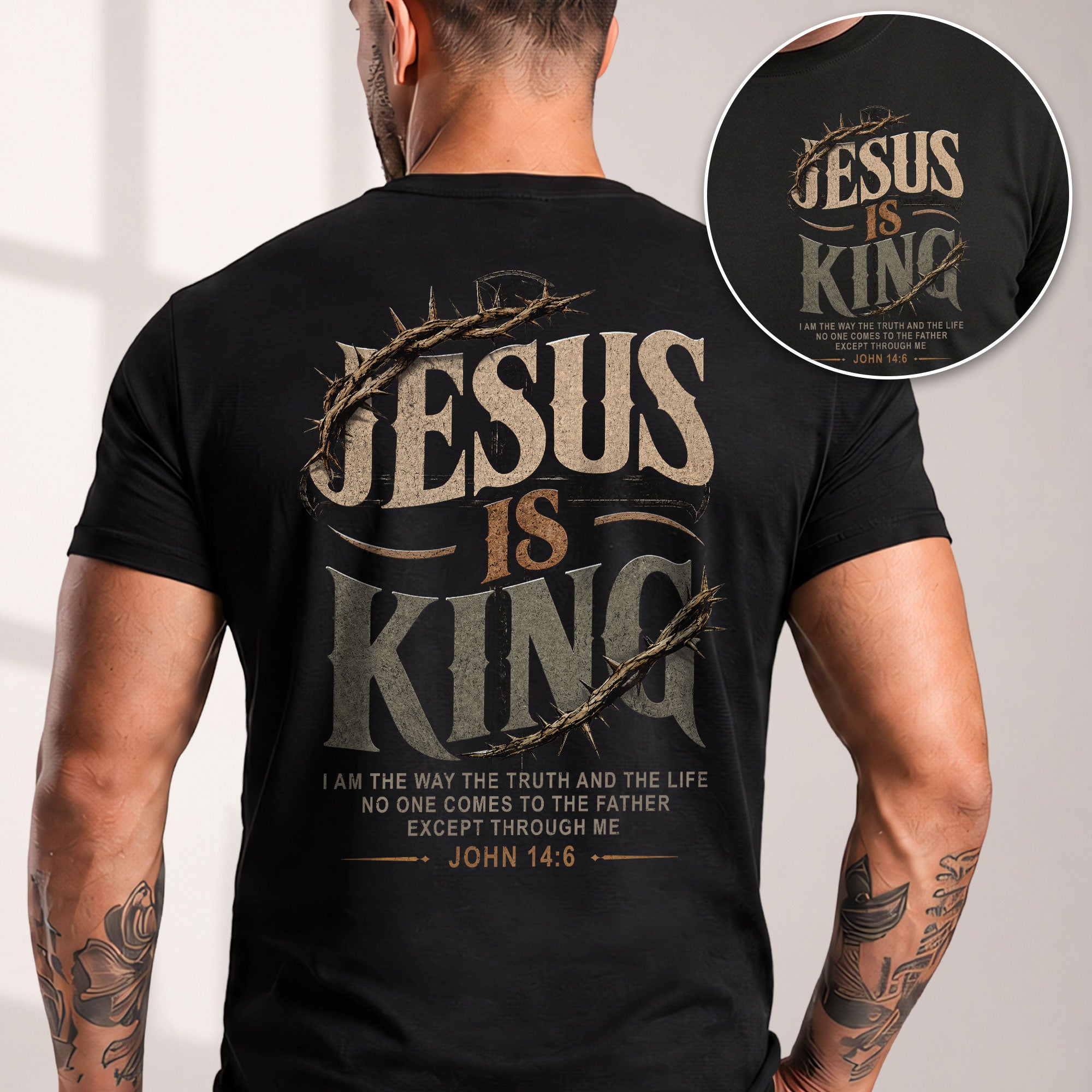Jesus Is King T Shirt Christian Cross Crown Of Thorns John 14 6 Bible Verse Religious Apparel Tee - Rust Field Wear