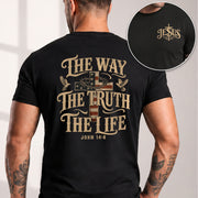The Way The Truth The Life John American Flag Cross Crown Of Thorns Graphic T Shirt Men