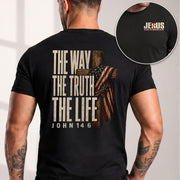 The Way The Truth The Life Christian T Shirt with American Flag Cross and Crown of Thorns