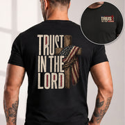 Trust In The Lord American Flag Cross Crown Of Thorns Christian Graphic T Shirt Men