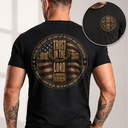 Trust In The Lord American Flag Cross Christian Shirt Graphic Casual Crewneck Men