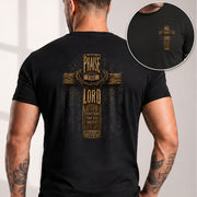 Praise The Lord Wooden Cross Scripture Christian Graphic Casual Crewneck Tee Shirt Men