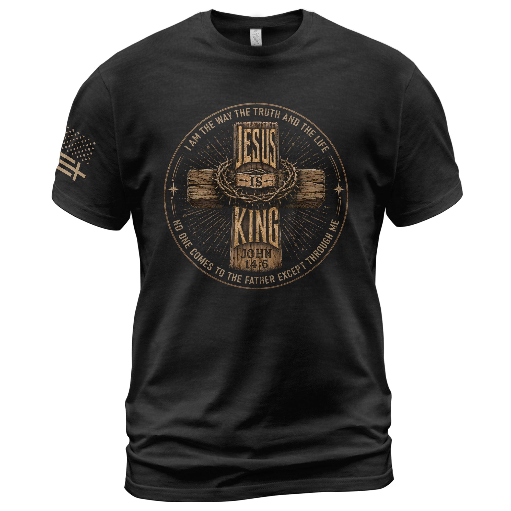 Jesus Is King Shirt Christian Men Shirt Wooden Cross John 14 6 Bible Verse Patriotic Tee