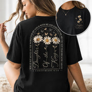 Daughter Of The King Daisy Butterfly Christian Graphic Everyday Tee Shirt For Women