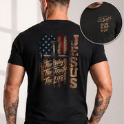 Jesus The Way The Truth The Life Shirt American Flag Cross Christian Graphic Casual Men