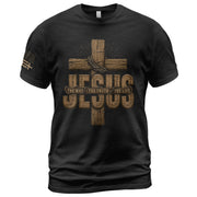 Jesus The Way The Truth The Life Wooden Cross Scripture Christian Graphic Tee Men