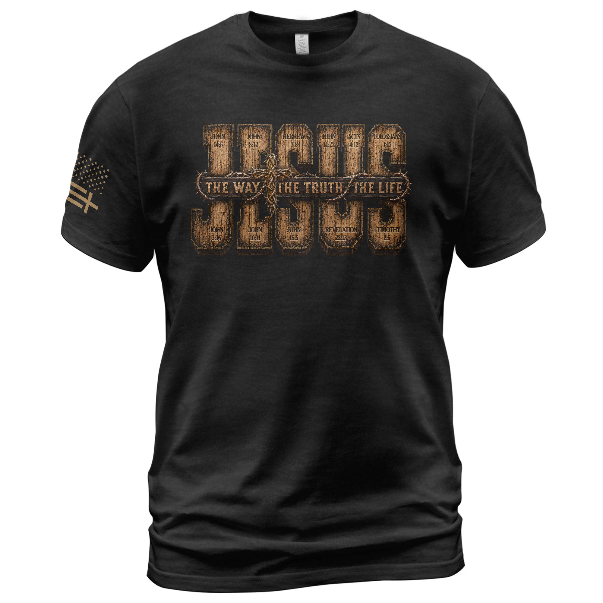 Jesus The Way The Truth The Life Scripture Cross Christian Graphic Crewneck Tee Men