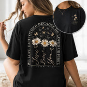 Jesus Loves You Daisy Butterfly Floral Christian Graphic Casual Basic Tee Shirt Women