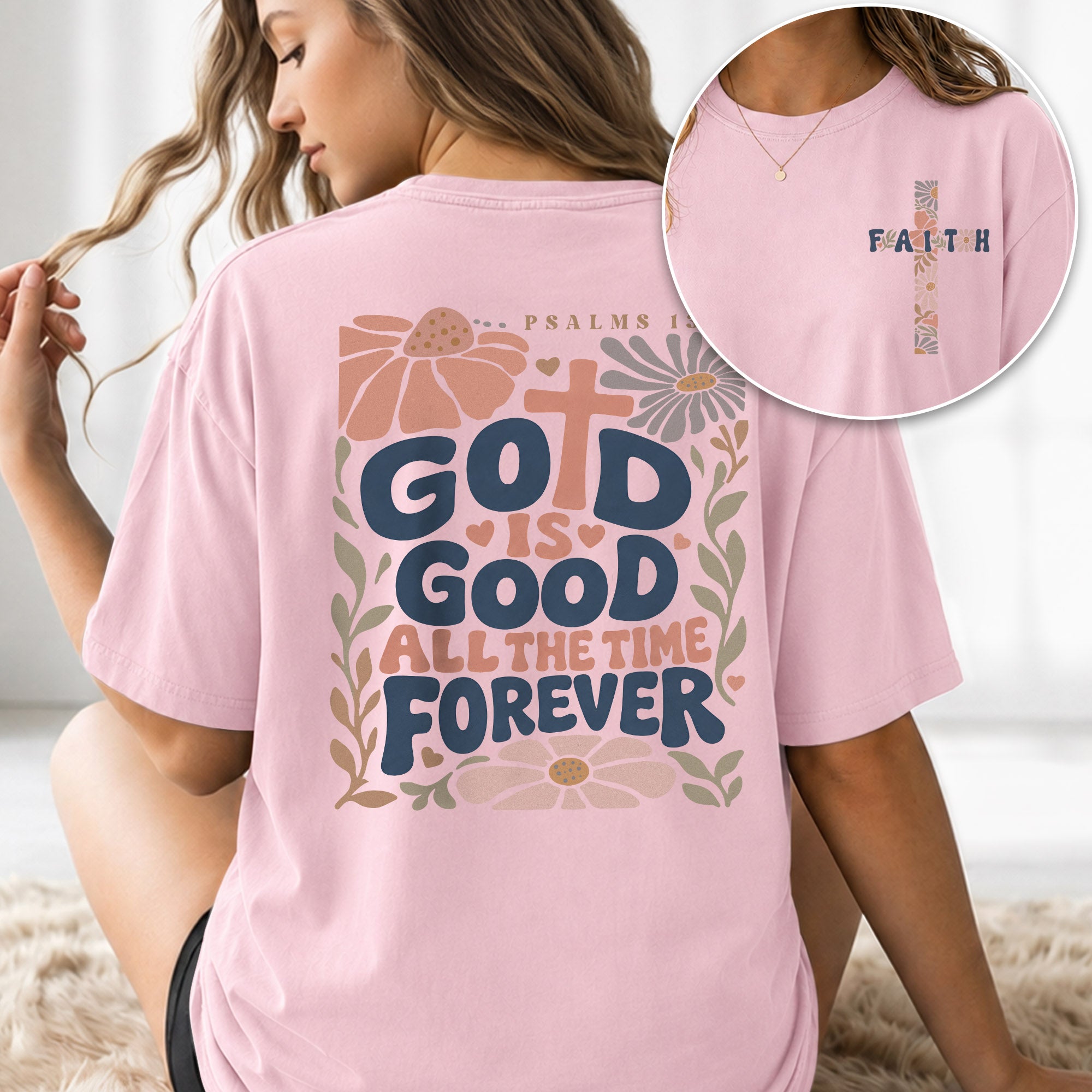 God Is Good Shirt Women Floral Christian T-Shirt Faith Psalms Bible Verse Tee Comfort