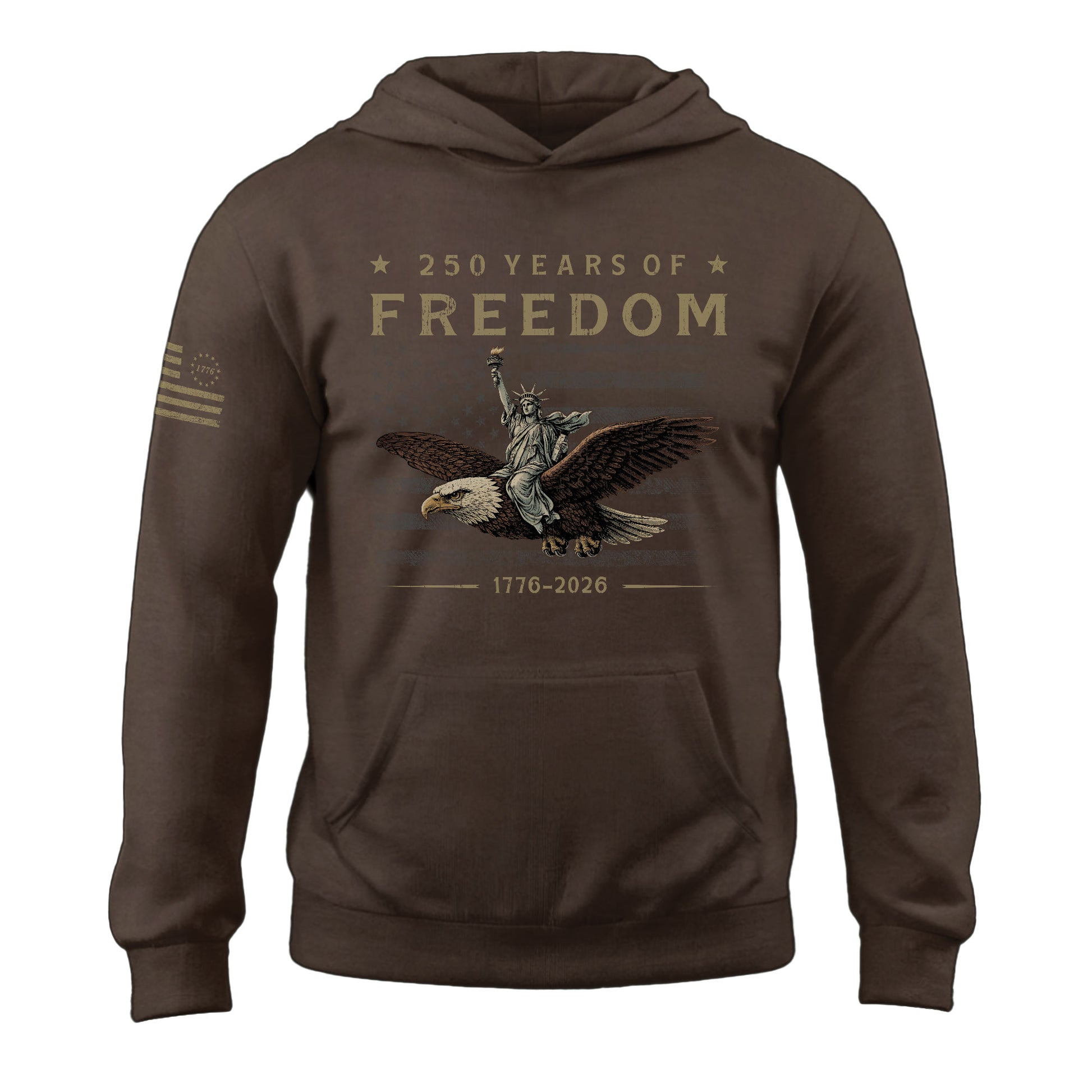 USA 250th Anniversary Hoodie 250 Years of Freedom 1776-2026 American Flag Eagle Liberty Patriotic - Rust Field Wear