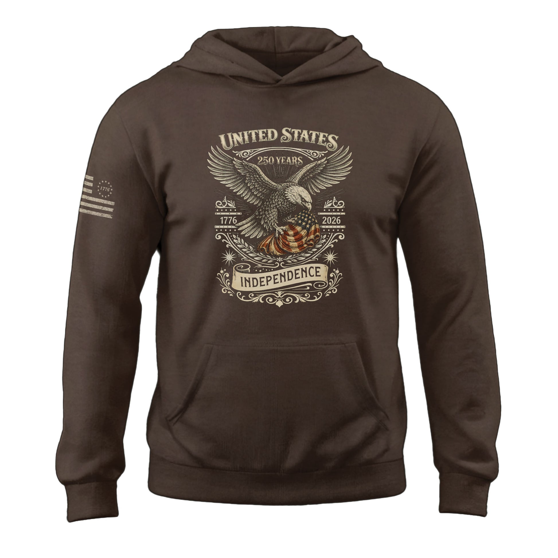 USA 250th Anniversary Hoodie 1776-2026 American Flag Patriotic Mens Hoodie - Rust Field Wear