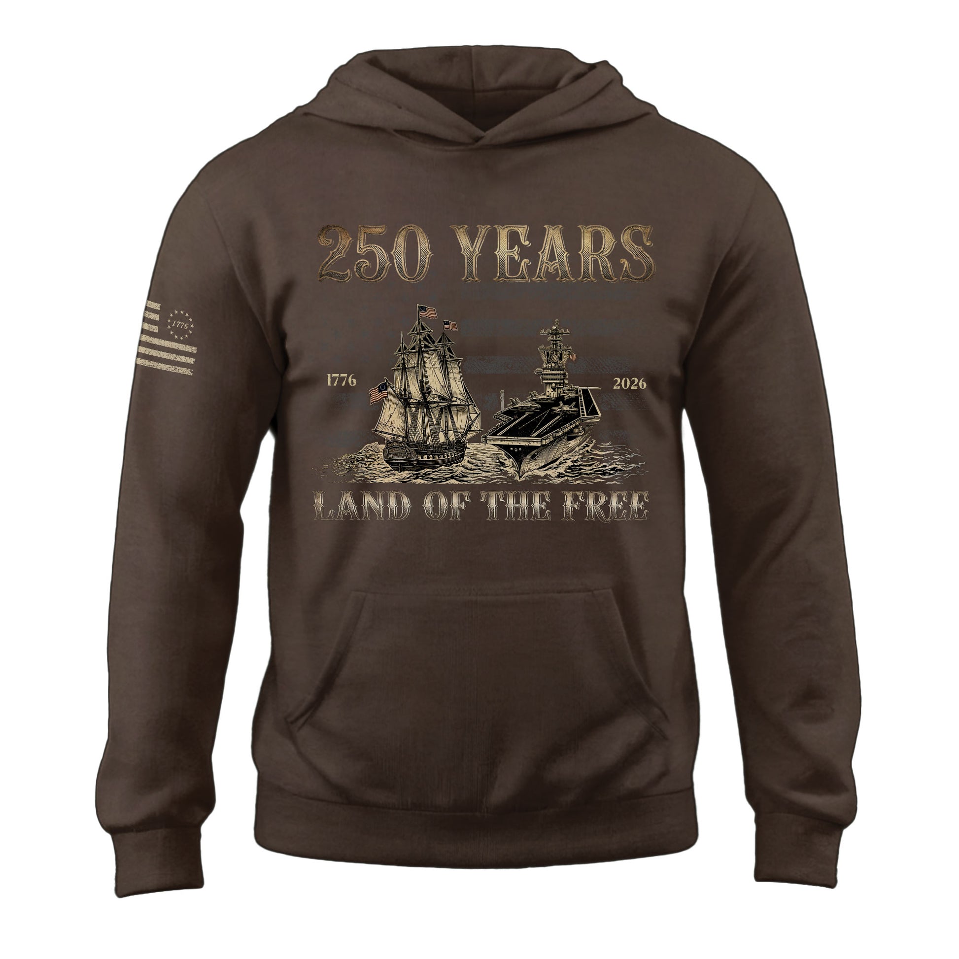 USA 250th Anniversary Hoodie 1776-2026 Retro American Sailing Ship Patriotic - Rust Field Wear